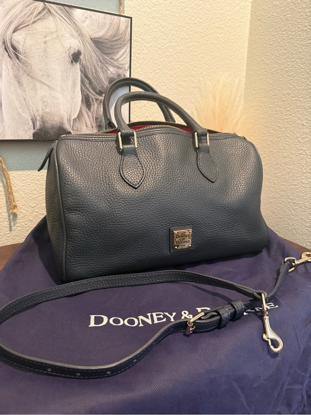 Dooney & Bourke Navy Leather Satchel with Removable Strap